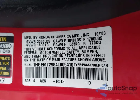 2004 Honda Civic Ex из США, поврежденный, VIN 1HGEM22984L009410